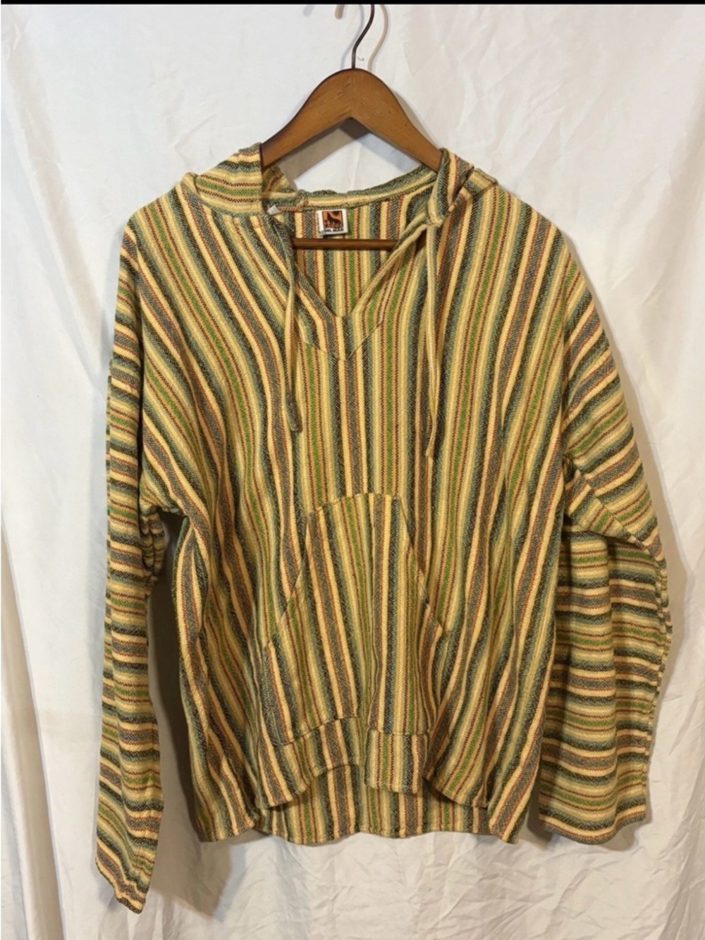 Lobos Del Mar Woven Baja Pullover Hoodie XL Blue White Striped Made in Mexico